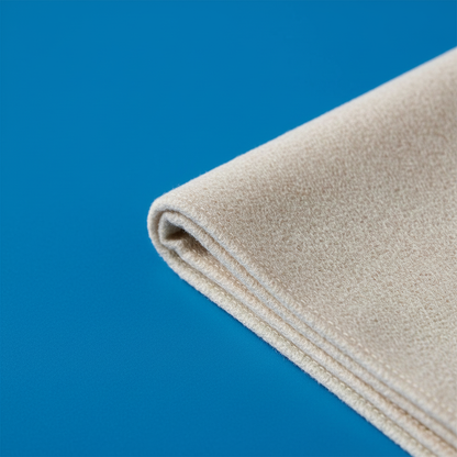 Close-up of the soft textured fabric and folded edge of a reusable cleaning cloth
