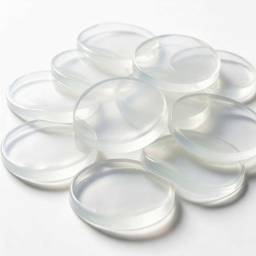 Transparent round protective pads arranged on a white background