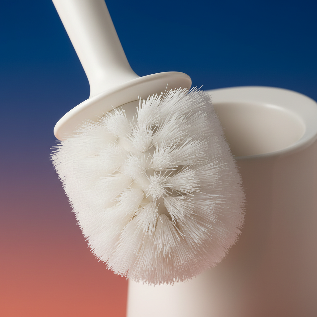 Close-up of soft white brush bristles and warm wooden handle with ceramic holder